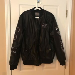ASOS leather bomber jacket w graphics NWT